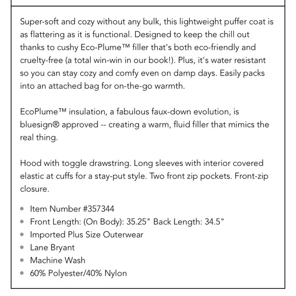 Lane Bryant Puffer coat - Picture 2 of 3